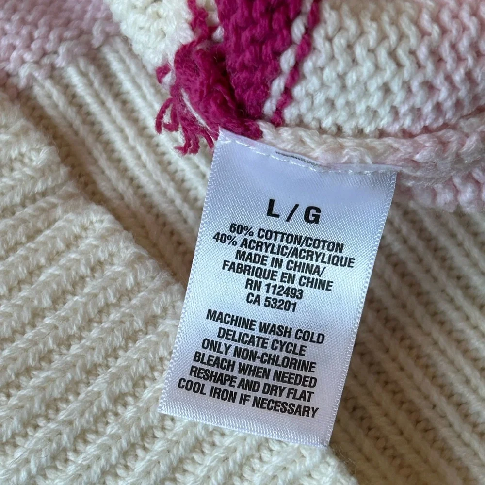 Aeropostale Women’s Hoodie Sweater Cream w/ Multicolor Rainbow Stripes Sz Large